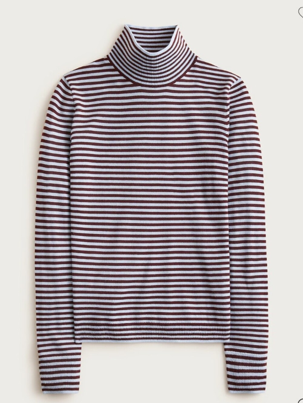 J Crew Carolyn Merino Wool turtleneck sweater in striped Gentle Sea French Press